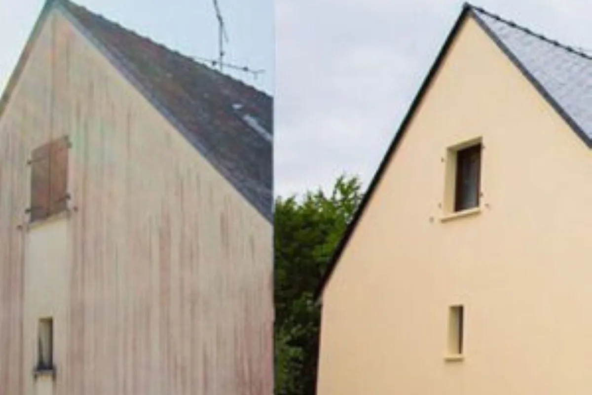 Façade avant et après traitement par Protections Toitures, Finistère